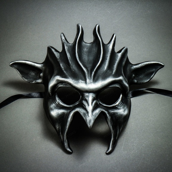 ILOVEMASKS Other - Fire Flame Demon Metallic Masquerade Mask - Black